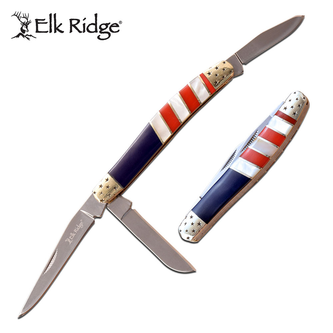 ELK RIDGE 3" FOLDER W/ STONE, ACRYLIC, FLAG