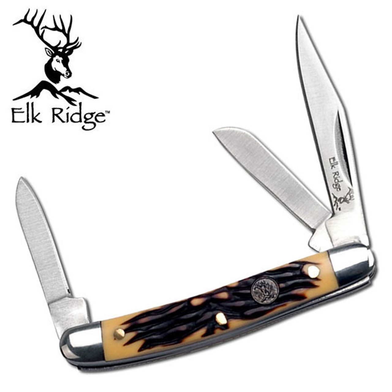 ELK RIDGE 2.75" 3-BLADE STOCKMAN, SIMULATED BONE HNDL