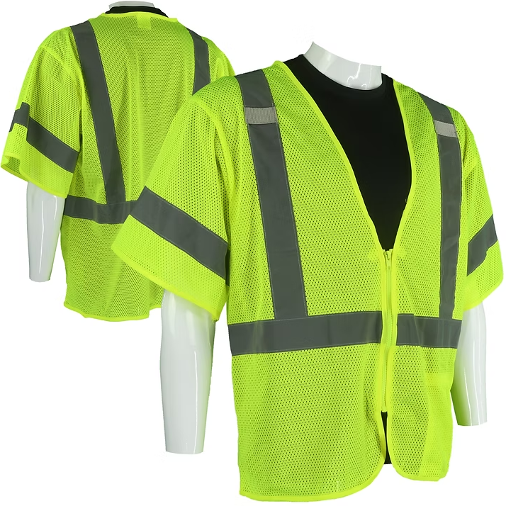 CLASS 3 YELLOW MESH SAFETY VEST WITH SLEEVES-L