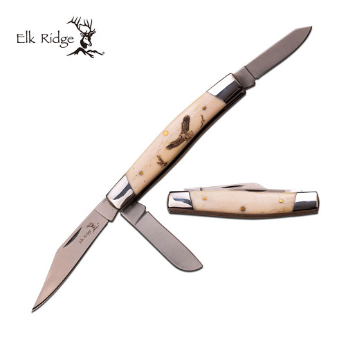 ELK RIDGE 4" STOCKMAN, WHITE BONE W/ EAGLES