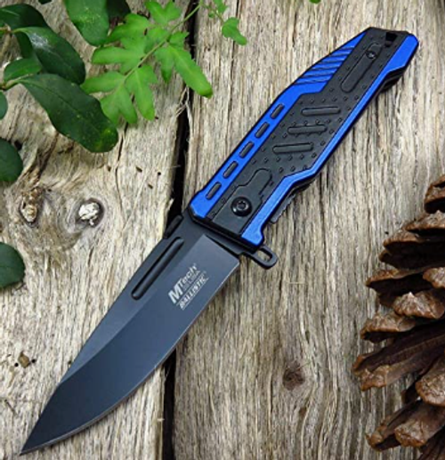 MTECH 4.75" ASSIST SS W/ BLK/BLUE ALUM HNDL