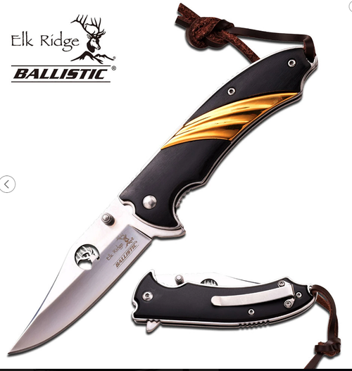 ELK RIDGE 4.5" ASSISSTED, BLK WOOD & GOLD HND