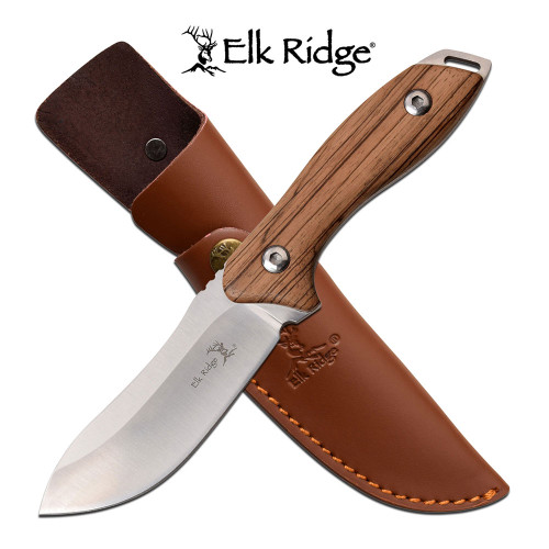 ELK RIDGE 9" FIXED BLADE KNIFE, ZEBRA WOOD HNDL