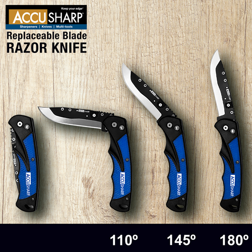 ACCUSHARP 3.5" BLUE REPLACE BLADE RAZOR KNIFE, PLUS 2 BLADES