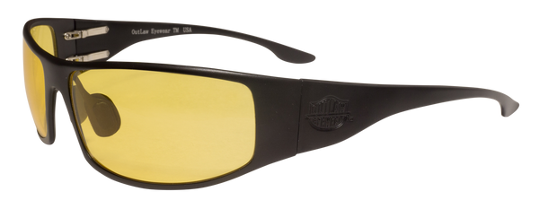 OutLaw Eyewear Fugitive TAC Black frame with yellow shooting lenses