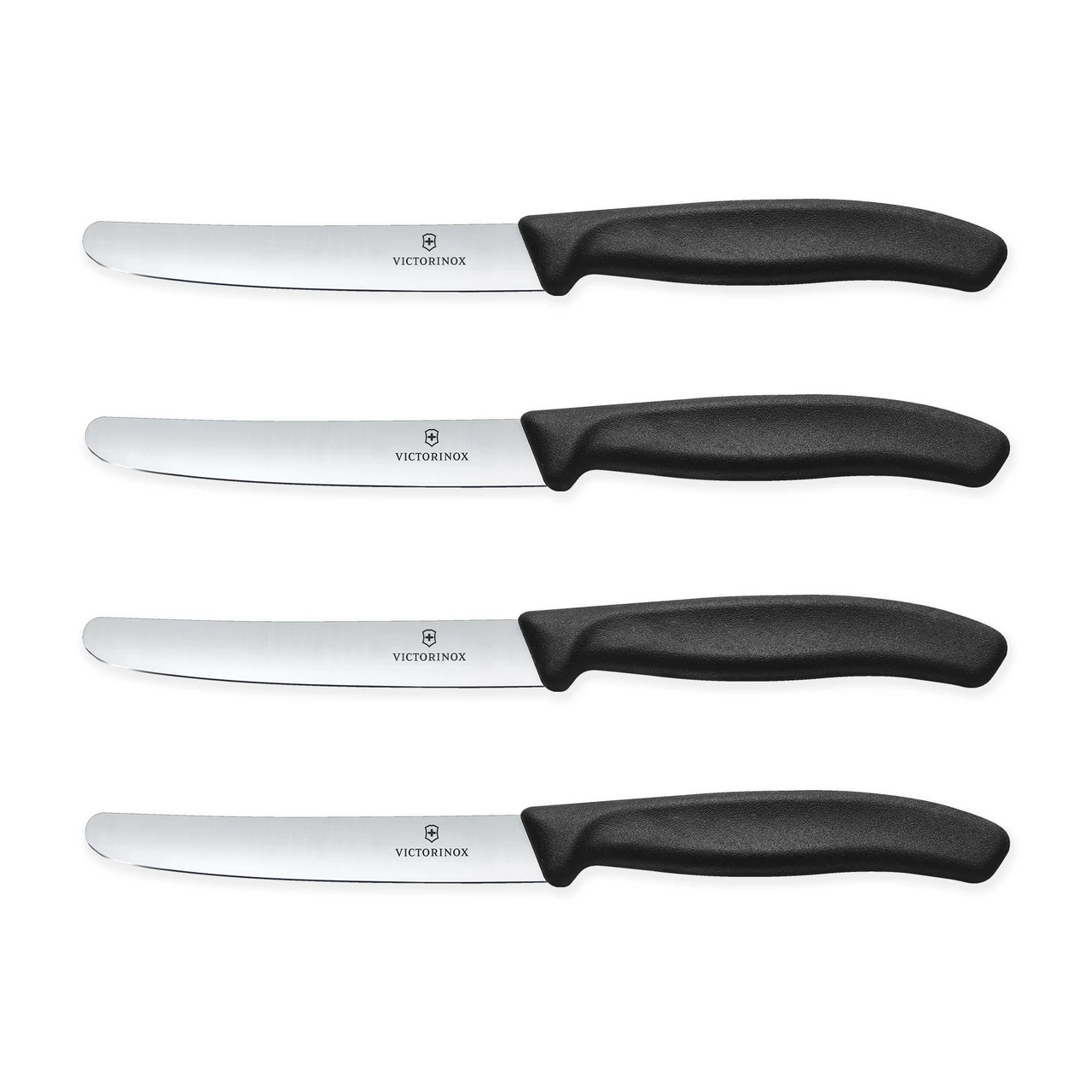 Victorinox Swiss Classic, Couteau à petit déjeuner, Couteau à pain, Lame tranchante, dentelée, 11 cm, Manche plastique, Acier inoxydable, Set 2 Pièces, Noir