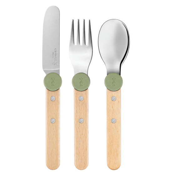3123840032585, Kinderbestek 3-delig, Opinel, Le Petit Gourmet, olijf, doos 3123840032585, Kinderbestek 3-delig, Opinel, Le Petit Gourmet, olijf, doos