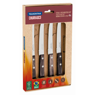 Tramontina Steak en pizzamesssenset 4-delig rvs/hout