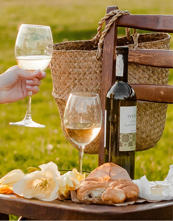 wine glasses at a picnic