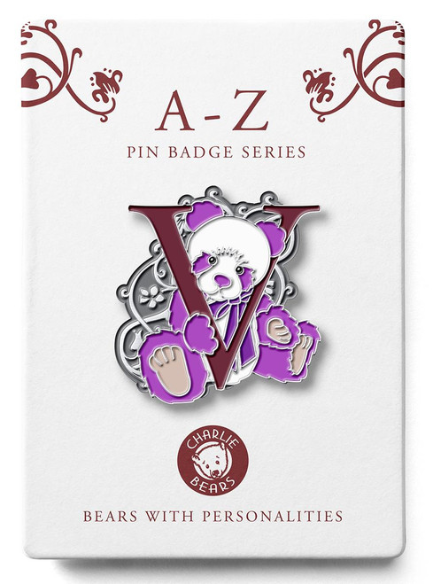 Charlie Bears Pin Badge - Letter 'V' Violet