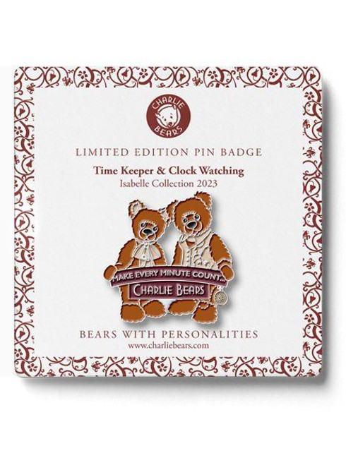 Charlie Bears Pin Badge - The Clocktower Collection 2023 Time Keeper & Clock Watching