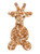 A plush giraffe stuffed animal sits upright against a white background, featuring tan and white spotted fur, small ossicones, large ears, and shiny black eyes.