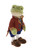 A plush frog teddy bear stands upright, dressed in a red buttoned jacket, blue shorts, white stockings, and brown buckled shoes, against a white background.