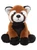 A red panda stuffed animal sits upright against a white background, featuring rust-brown and black fur, white-trimmed ears, and glossy brown eyes.