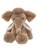 A tan plush mammoth stuffed animal sits upright against a white background, featuring large floppy ears, white curved tusks, and a short trunk.
