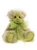 A green and cream plush Charlie Bears teddy bear sits upright, adorned with a sheer lime green ribbon bow tied at its neck, against a white background.