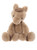 A brown squirrel plush toy sits upright against a white background, with a darker brown bushy tail extending behind it and large flat feet in front.