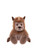 A brown plush stuffed monster toy with a single horn, pointed ears, tusks, and clawed feet, sitting upright against a white background.