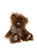 A shaggy, long-haired brown teddy bear sits upright against a white background, wearing a sheer silver ribbon bow, with cream-colored paw pads visible on its feet and hands.