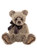 A fluffy, brown-grey Charlie Bears teddy bear sits upright against a white background, wearing a dark satin bow tie around its neck.