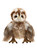 A barn owl stuffed animal stands facing forward against a white background, featuring realistic brown and white plush fur, spread wings, and black-tipped claws.