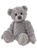 A grey, fluffy Charlie Bears teddy bear sits upright against a white background, featuring curly textured fur, black button eyes, and lighter grey paw pads.
