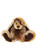 A plush lop-eared rabbit Charlie Bear sits upright, featuring cream, tan, and dark brown patchy fur with dark brown paw pads and a sheer bronze organza ribbon bow at its neck.