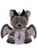 A grey and lavender plush fantasy cat-dragon hybrid Charlie Bear sits upright, featuring bat wings, black horns, whiskers, and a small fish-shaped pendant necklace, against a white background.
