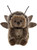 A plush hedgehog-bee hybrid teddy bear sits upright, featuring insect wings, antennae, striped fur, and a small bronze bee charm necklace, against a white background.