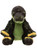A dark green and black plush turtle teddy bear sits upright facing forward, with yellow-tipped claws and a lighter green belly and face markings, against a white background.