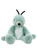 A mint green plush teddy bear with black antennae, a white belly, and round paws sits upright against a white background.