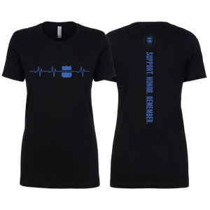 Thin Blue Line Heartbeat Badge Limited Edition Black Tee - Women's Cut Thin Blue Line Heartbeat Badge Limited Edition Black Tee - Women's Cut