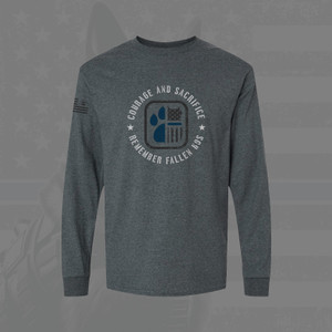 Officer Down Memorial Page K9 Honor Roll long sleeve tee featuring the names of K9 officers killed in the line of duty in 2024. Long sleeved, dark heather. Officer Down Memorial Page K9 Honor Roll long sleeve tee featuring the names of K9 officers killed in the line of duty in 2024. Long sleeved, dark heather.