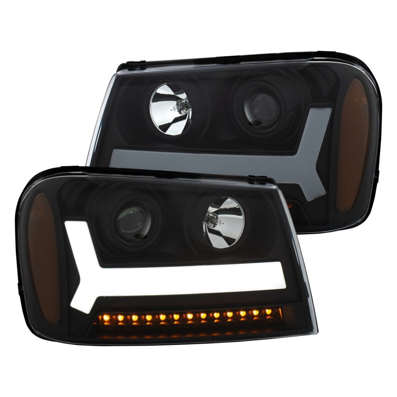 Projector Headlights w/ Plank Style Design Black w/ Amber - 111390