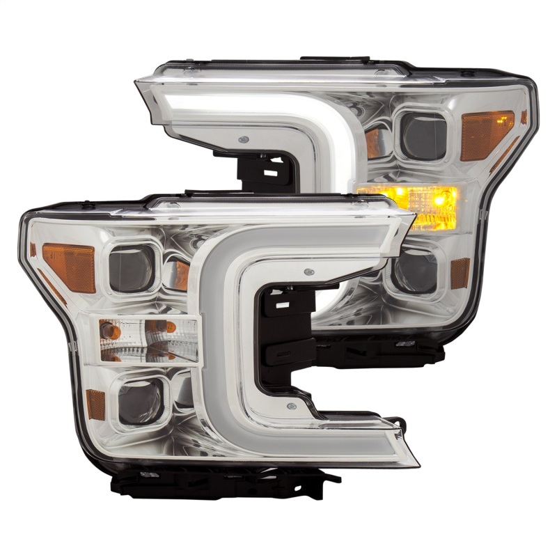 ANZO 18-19 Ford F-150 Projector Headlights w/Plank Style Switchback Chrome w/Amber - 111399