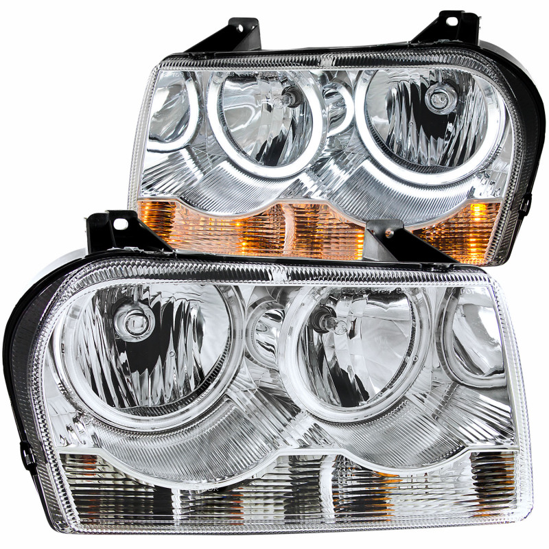 Crystal Headlight Set w/Halo; Clear Lens; Chrome Housing; Pair; - 121137