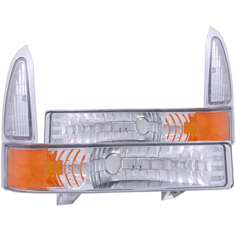 ANZO 2000-2004 Ford Excursion Euro Parking Lights Chrome w/ Amber Reflector - 511039