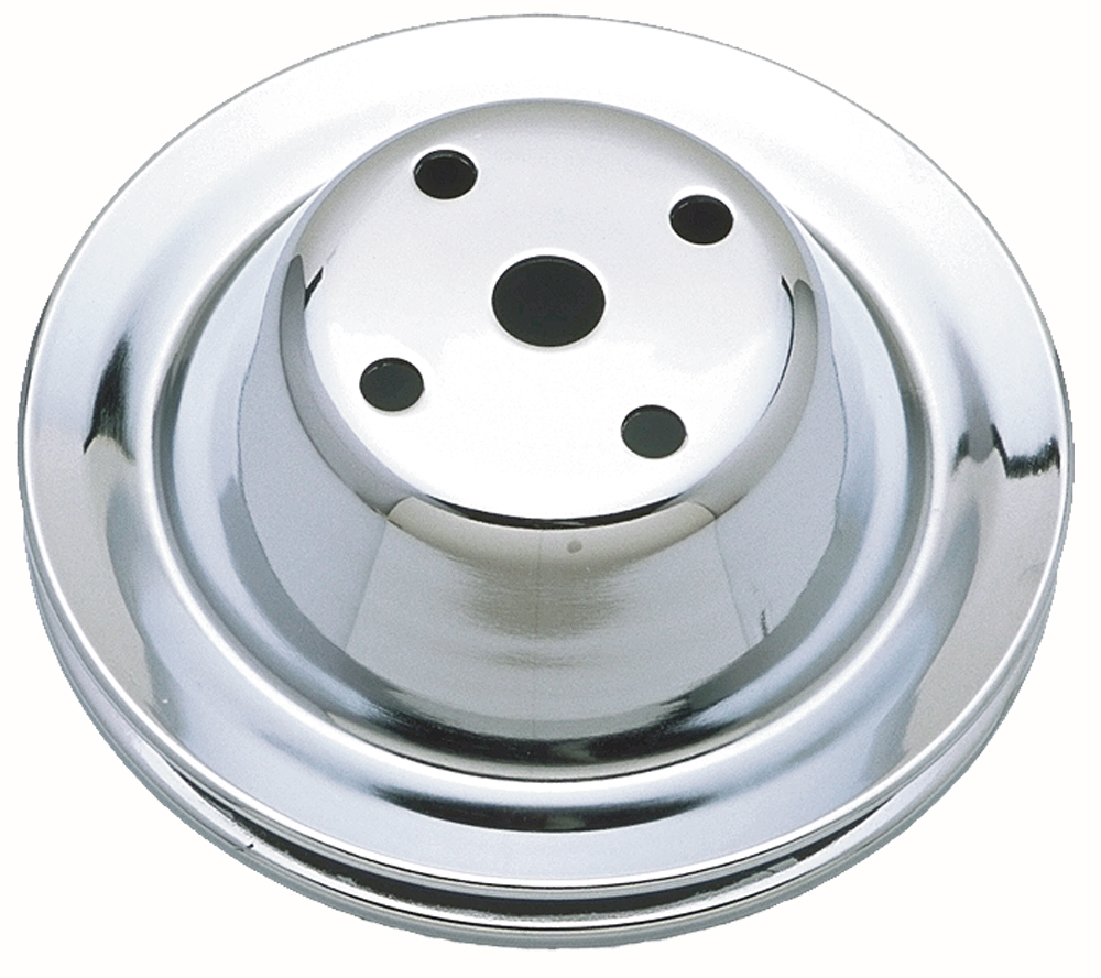 WATER PUMP Pulley; 1 Groove; 1969-1985 CHEVROLET 283-350; LONG Water Pump-CHROME - 9604