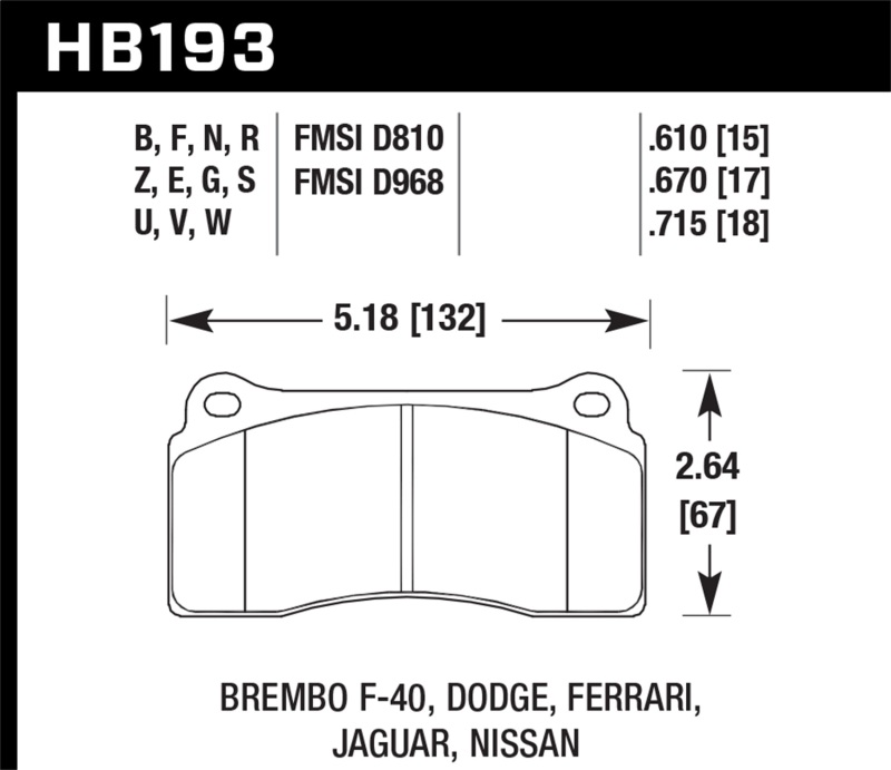 DTC-80 Disc Brake Pad; 0.670 Thickness; Fits Brembo; - HB193Q.670