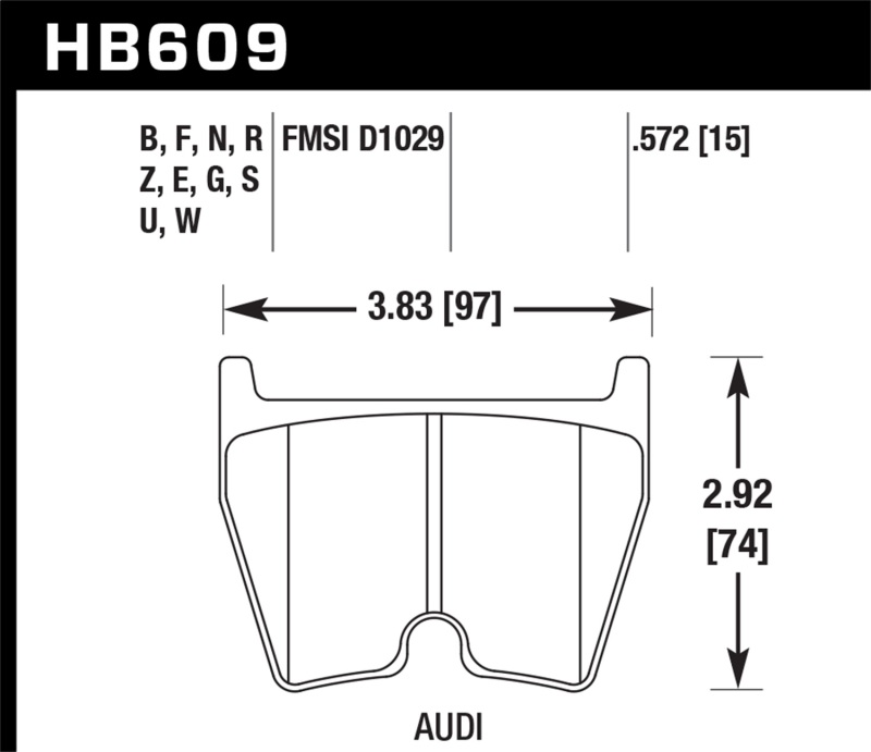 HPS 5.0 Disc Brake Pad; 0.572 Thickness; w/o Wear Sensor Notch; - HB609B.572