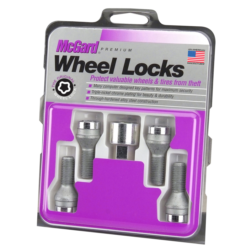 McGard Wheel Lock Bolt Set - 4pk. (Cone Seat) M14X1.5 / 17mm Hex / 29.0mm Shank Length - Chrome - 27181