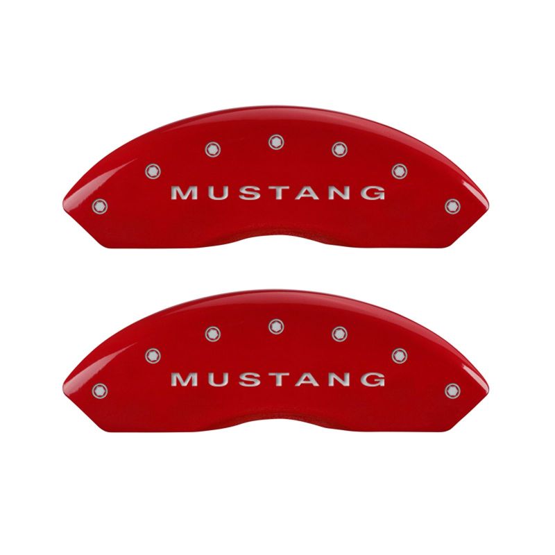MGP 4 Caliper Covers Engraved Front Mustang Engraved Rear Bar & Pony Red finish silver ch - 10198SMBPRD