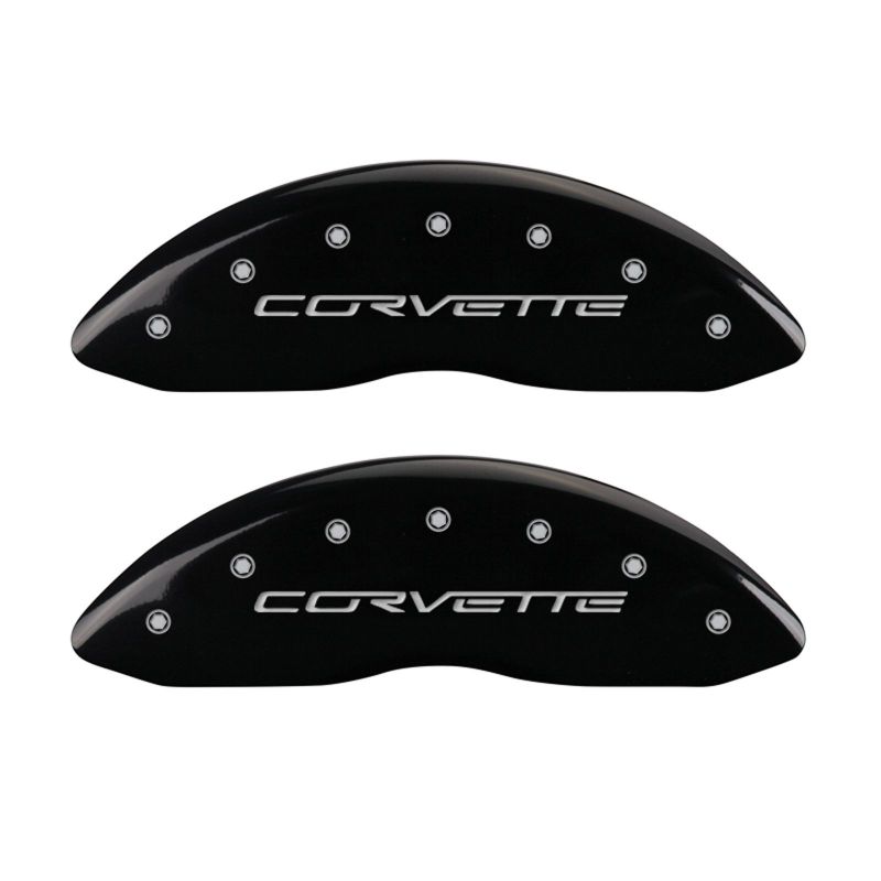 Set of 4: Black finish, Silver Corvette (C6) - 13008SCV6BK