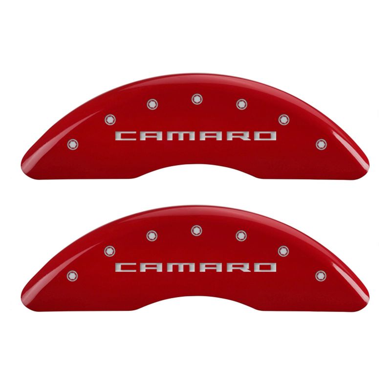 MGP 4 Caliper Covers Engraved Front Gen 5/Camaro Engraved Rear Gen 5/SS Red finish silver ch - 14241SCS5RD