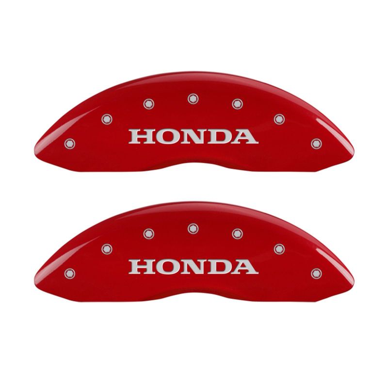 Set of 4: Red finish, Silver Honda / H Logo - 20219SHOHRD