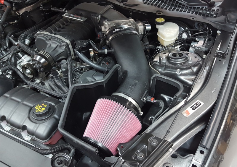 JLT 15-17 Ford Mustang GT (w/Roush/VMP Supercharger) Blk Tex CAI Kit w/Red Filter - Tune Req - CAI-FMGRS-15
