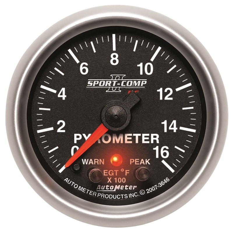 Autometer Sport-Comp II Full Sweep Electronic 0-1600 Deg F EGT/Pyrometer Peak & Warn w/ Elec Control - 3646