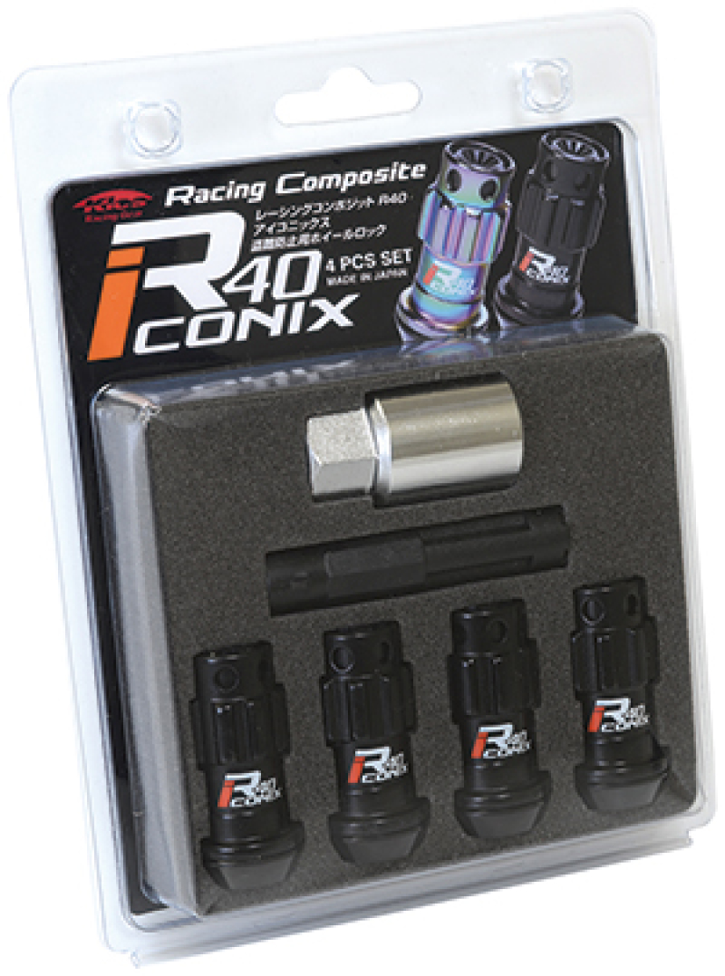 Project Kics 12X1.25 R40 Iconix Black Lug Nut Lock Set - 4 - WYIF43KK