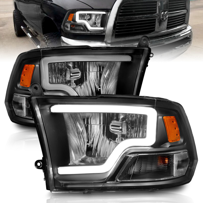 ANZO 2009-2018 Dodge Ram 1500 Crystal Headlights w/ Light Bar Black Housing - 111515