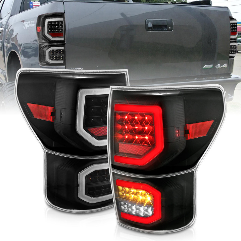 ANZO 2007-2013 Toyota Tundra LED Taillights Plank Style Black w/Clear Lens - 311336